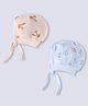 Pink Rabbit Interlock Knit Caps with Knot & Bunny Sea Life Print Pack Of 2 Light Peach & Light Blue - Diameter 15 cm
