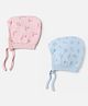 Pink Rabbit Knit Winter Caps with Knot & Bunny Cow Elephant Print Pack Of 2 Pink & Light Blue - Diameter 9.5 cm
