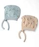 Pink Rabbit Knit Winter Caps with Knot & Dinosaur with I Love Mom & Dad Text Print Pack Of 2 Peach & Light Green - Diameter 10.5 cm