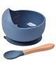 Teri Beri Silicone Baby Feeding Bowl with Wooden Handle Spoon Strong Suction Base, BPA Free, Food Grade, Non-Slip, Heat & Dishwasher Safe Perfect Baby Weaning & Feeding Set (Blue)
