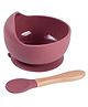 Teri Beri Silicone Baby Feeding Bowl with Wooden Handle Spoon Strong Suction Base, BPA Free, Food Grade, Non-Slip, Heat & Dishwasher Safe Perfect Baby Weaning & Feeding Set (Pink)