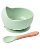 Teri Beri Silicone Baby Feeding Bowl with Wooden Handle Spoon Strong Suction Base, BPA Free, Food Grade, Non-Slip, Heat & Dishwasher Safe Perfect Baby Weaning & Feeding Set (Green)