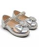 Lil Lollipop Stones Embellished Bow Applique Detailed Velcro Closure Mary Jane Ballerinas - Silver