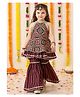 Titrit Cotton Woven Sleeveless Floral Printed Gota Lace Embellished Kurti & Sharara Set - Burgundy