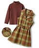 Ollington St. Cotton Blend Woven Frocks with Jacket with Full Sleeves in Brown
