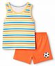Babyhug 100% Cotton Single Jersey Knit Striped Innerwear Sets With Football Print - Orange