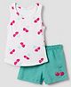 Babyhug 100% Cotton Single Jersey Knit Sleeveless Sando and Short Set with Cherry Print - White & Turquoise