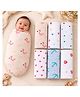 GRASPING FINGERS Pack of 6 - 100% Cotton Muslin Mulmul Baby Swaddle , 110x100 cm , Breathable Swaddle Wrap, Burp Cloth, Nursing Cover for New Born , Hypoallergenic (FLA-ANC-POL-RHT-STR-CON)