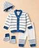 Babyhug Knit Full Sleeves Sweater Sets with Cap & Booties Striped Print in Blue