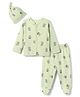 Doodle Poodle 100% Cotton Interlock Knit Full Sleeves T-Shirt & Pyjama Set With Cap & Bear Print - Green