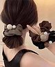 Ziory Set Of 3 Stones Embellished Scrunchies - Black Brown & Champagne