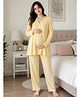 LARIX Cotton Knit Full Sleeves Solid Top & Pajama Night Suit With Front Open Nursing Access - Yellow