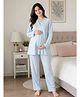 LARIX Cotton Knit Full Sleeves Solid Top & Pajama Night Suit With Front Open Nursing Access - Blue