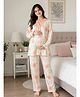 LARIX Cotton Knit Full Sleeves Bunnies Printed Coordinating Maternity Top & Pajama Night Suit With Front Open Nursing Access - Pink & Beige