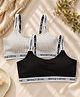 LARIX Cotton Knit Pack Of 2 Typography Printed Bras - Grey & Black