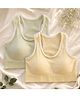 LARIX Cotton Knit Pack Of 2 Typography Printed Bras - Yellow & Green