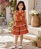 The Magic Wand 100% Cotton Woven Sleeveless Floral Printed Waistcoat Style Top & Skirt Set - Rust