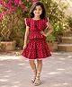 The Magic Wand 100% Cotton Woven Frill Sleeves Floral Printed Ric Rac Lace Embellished Coordinating Peplum Top & Skirt Set - Red