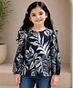 Tiara Cotton Jersey Knit Full Sleeves Leaves Printed Top - Black
