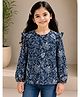 Tiara Cotton Modal Knit Full Sleeves Floral Printed Top - Navy Blue