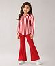 Tiara Cotton Rib Knit Full Sleeves Striped Hooded Top & Pants Set - Red