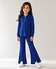 Tiara Cotton Knit Full Sleeves Solid Ribbed Top & Pants Set - Royal Blue