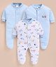 Wonderchild Interlock Woven Half Sleeves Striped Sleep Suits with Animal Alphabets & Train Print Pack of 3 - Blue White Light Blue