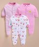 Wonderchild Interlock Woven Half Sleeves Striped Sleep Suits with Rainbow Camera & Flower Print Pack of 3 - Pink White