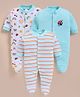 Wonderchild Interlock Woven Half Sleeves Striped Sleep Suits with Rainbow & Beetle Print Pack of 3 - White Light Green