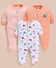 Wonderchild Interlock Woven Half Sleeves Striped Sleep Suits with Balloon & Rocket Print Pack of 3 - Orange & White