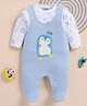 Wonderchild Interlock Woven Half Sleeves Sleep Suits with Hello Penguin Patch & Print - Light Blue & White