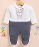 Wonderchild Interlock Woven Half Sleeves Collared Sleep Suits with Hello Teddy Patch - Grey & White
