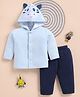 Wonderchild Interlock Knit Full Sleeves Hooded Winter Wear Suit With Applique - Blue