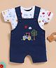 Wonderchild Interlock Woven Half Sleeves T Shirt & Dungaree With Car Print - White