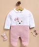 Wonderchild Interlock Woven Collared Full Sleeves Sleep Suit with Bear Patch & Bow - Pink & White