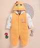 Wonderchild Interlock Woven Full Sleeves Hooded Sleep Suit with Little Ducky Applique & Polka Dots Print with Bow - Yellow