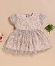 Wonderchild Interlock Woven Frock With Half Puffed Sleeves and Bears Print in Beige