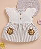 Wonderchild Interlock Woven Frock with Half Flutter Sleeves and Lion Patch in Offwhite