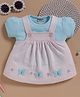 Wonderchild Interlock Knit Frock with Inner Tee with Half Puffed Sleeves and Butterfly Patch in Blue