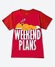 Wear Your Mind Knit Half Sleeves Napping Fox Printed Tee - Red