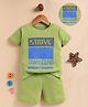 Unfab Cotton Knit Half Sleeves Strive Text Printed Tee & Shorts Set - Olive