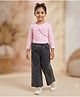 Bright Stars KIDSWEAR Denim Knit Three Fourth Sleeves Bow Applique Detailed Top & Jeans Set - Black