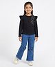 Bright Stars KIDSWEAR Denim Knit Full Sleeves Pearl Embellished Top & Jeans Set - Black