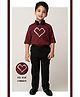 LITTLE COLLARS Blended Woven Full Sleeves Bow Applique & Pixel Heart Patch Detailed Shirt & Pant Set - Maroon