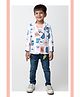 LITTLE COLLARS Blended Woven Full Sleeves Cars Printed Blazer Jeans Set With Tee - White & Peach