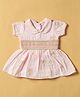 INFANT HOUSE Muslin Woven Half Sleeves Palm Tree Embroidered Dress - Light Pink