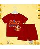 The Peppy Tend 100% Cotton Knit Ganesh Chaturthi Theme Half Sleeves My 1st Ganesh Chaturthi Text Printed Tee & Shorts Set - Red