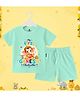 The Peppy Tend 100% Cotton Knit Ganesh Chaturthi Theme Half Sleeves My First Ganesh Chaturthi Text Printed Tee & Shorts Set - Sea Green