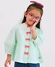 Tiber Taber Cotton Woven Full Sleeves Checked Bow Applique Detailed Top - Green