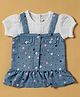 INFANT HOUSE Muslin Knit Half Puffed Sleeves Hearts Printed Pinafore Style Dress - Blue